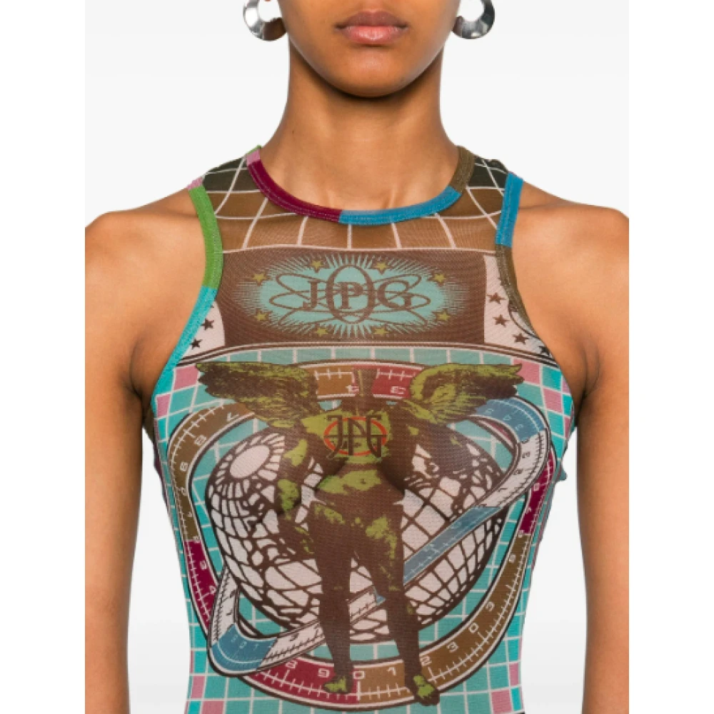 Jean Paul Gaultier Blauw Multicolor Mesh Body Print Multicolor Dames