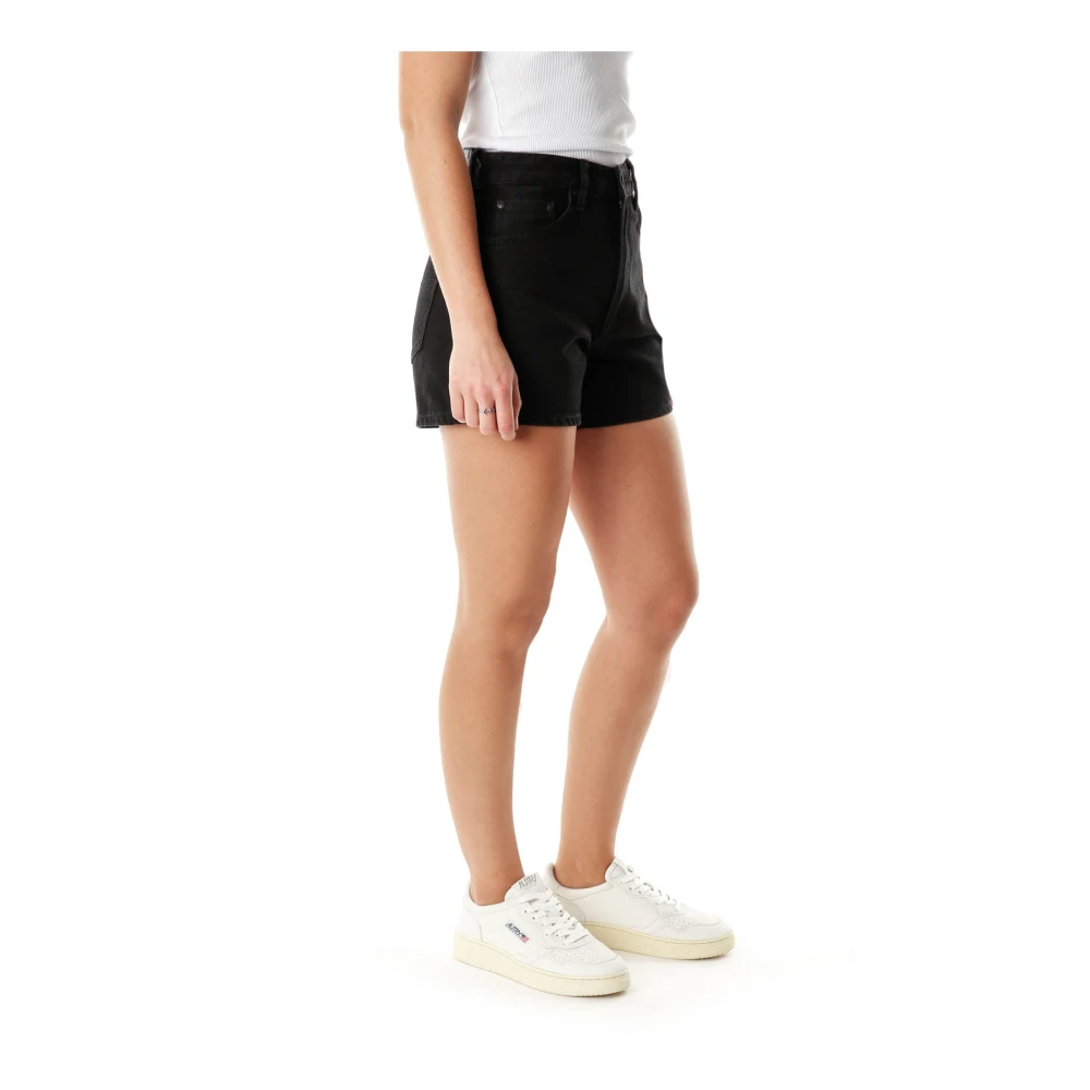 Nudie Jeans Hoge Taille Wijde Pijp Denim Shorts Black Dames