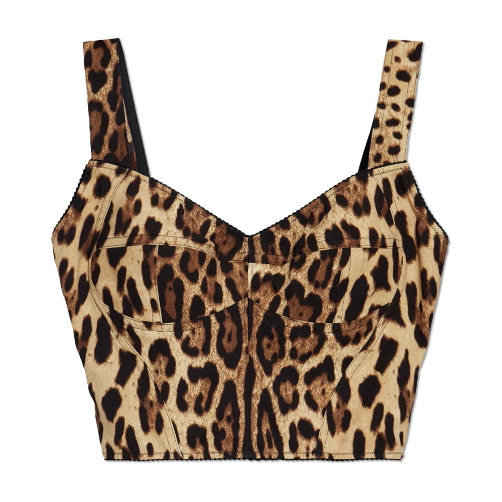 Dolce & Gabbana Vrouw Beige Tops Dames, L, Satijn, Top Met Dierenmotief