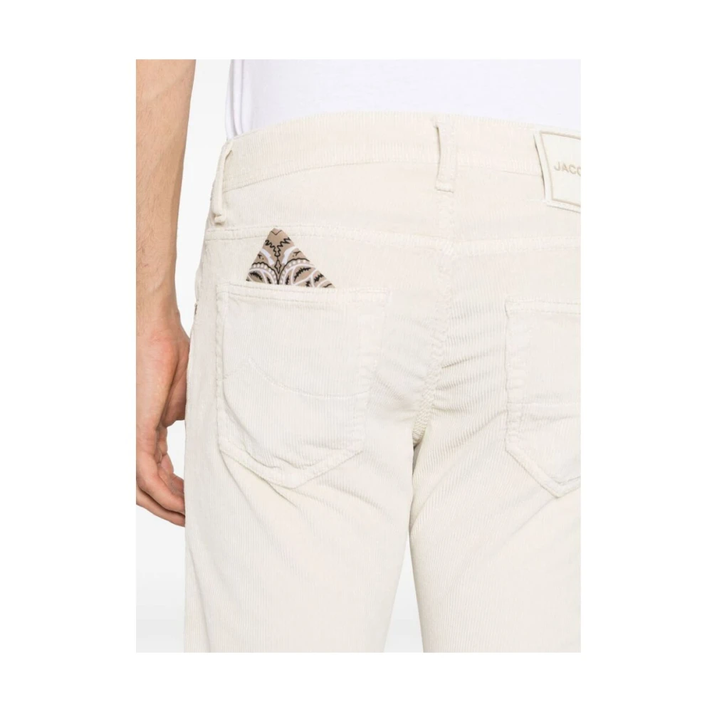 Jacob Cohën Roomwitte Corduroy Jeans Geborduurd Logo White Heren