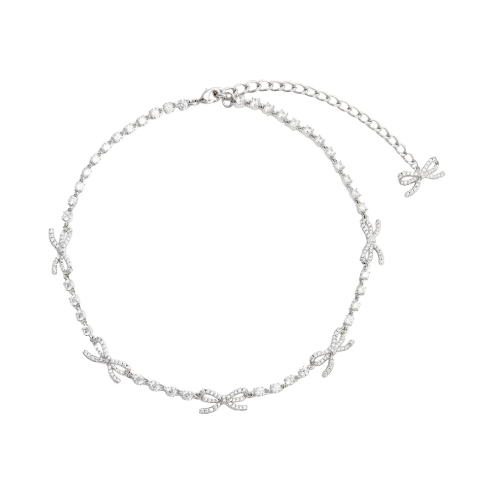 Self Portrait Women's Gray Crystal Bow Necklace - Necklaces - One Size - Accessories