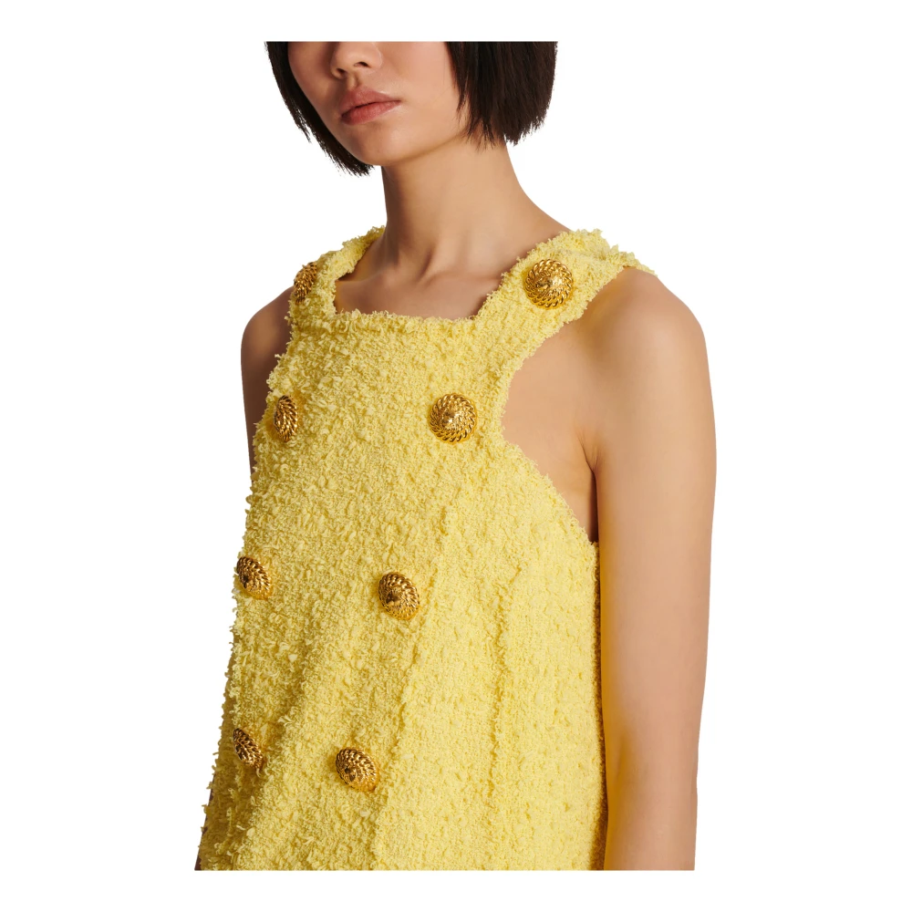 Balmain Tweed swingjurk met geknoopte plastron Yellow Dames