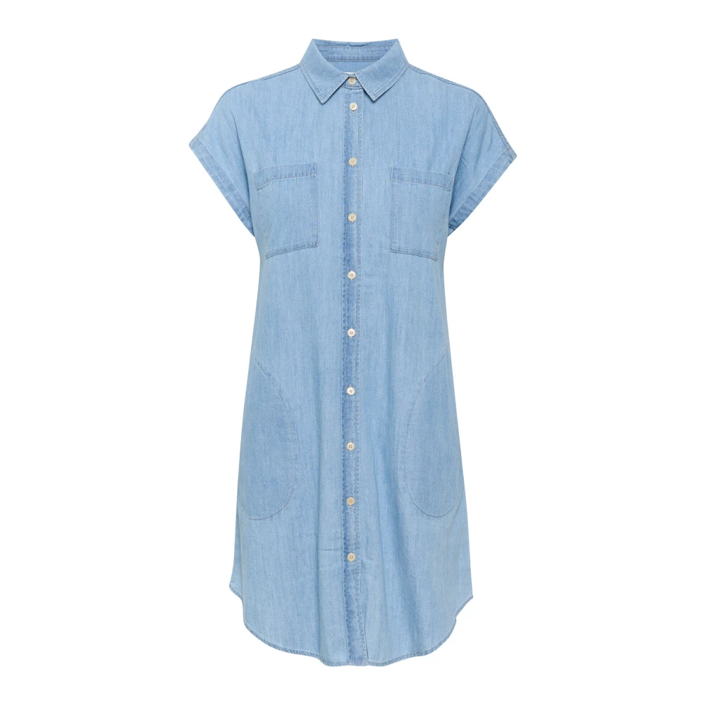 Part Two Ljusblå denimklänning med korta ärmar och skjortkrage Blue, Dam