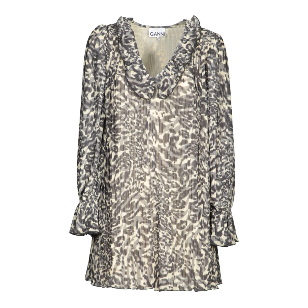 Ganni Multicolor V Print Mini Jurk Gray Dames