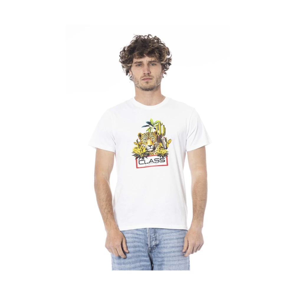 Cavalli Class Logo Print Ronde Hals T-Shirt White Heren