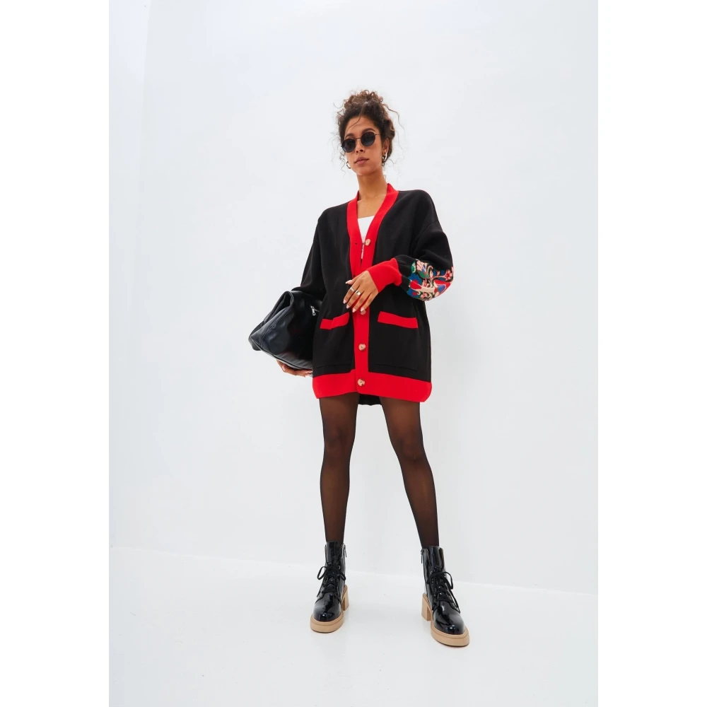 Cesare Gaspari Puffy Sleeve Cardigan Black Dames