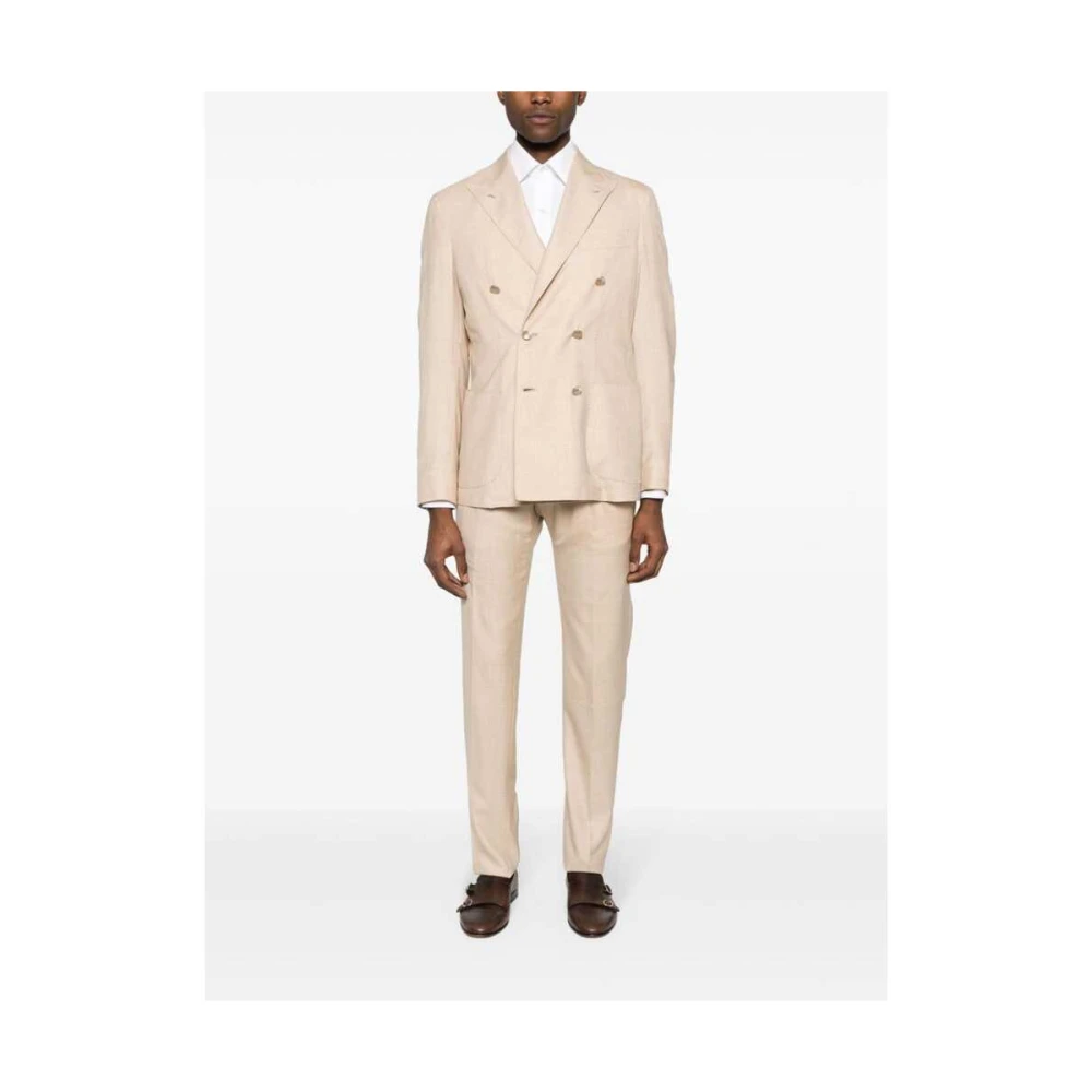 Gabo Napoli Geruit Blazer en Broek Set Beige Heren