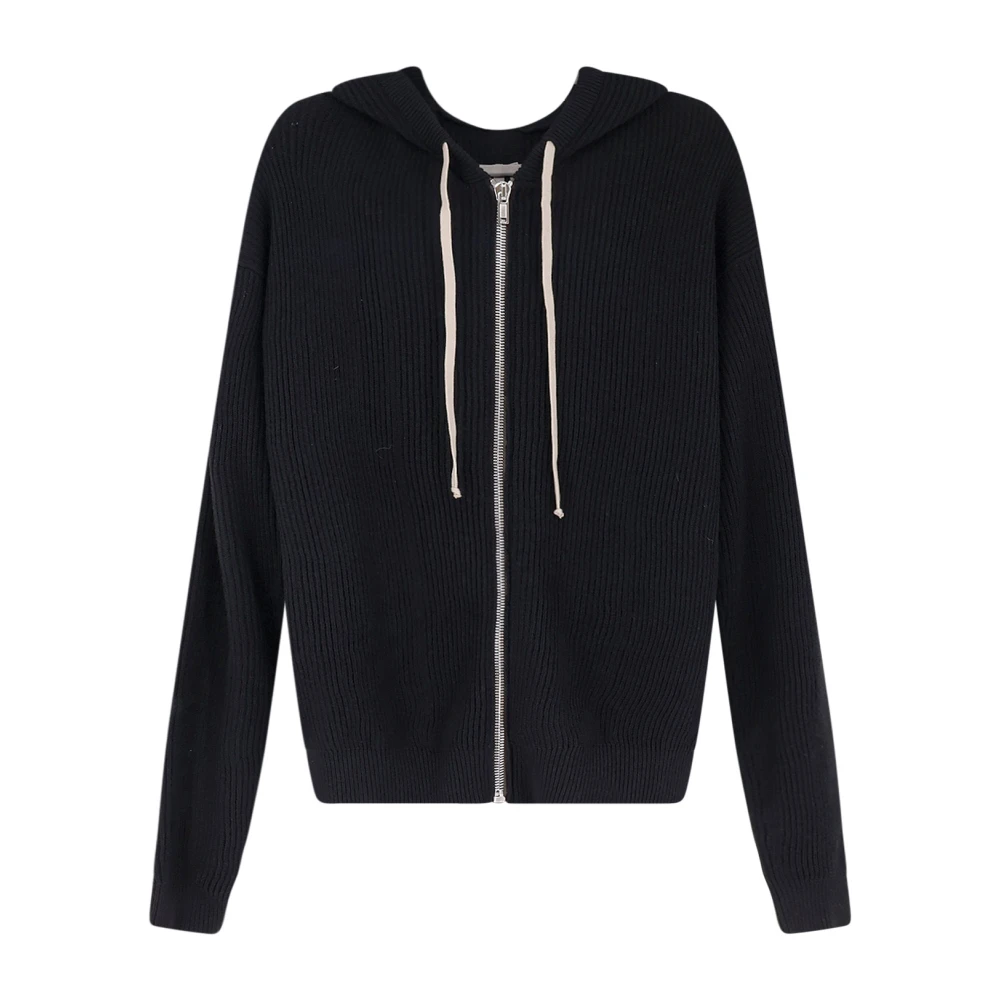 Rick Owens Men's Black Hooded Zip-Up Cardigan - Cardigans - L - Knitwear