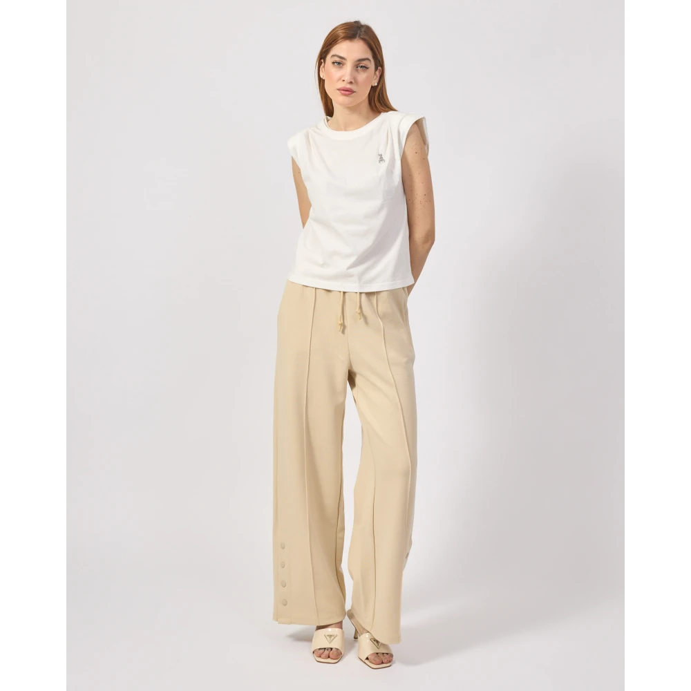 PATRIZIA PEPE Mouwloos Katoenen Logo Print T-shirt Beige Dames