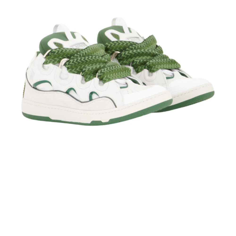Lanvin Witte Groene Leren Curb Sneakers Green Heren