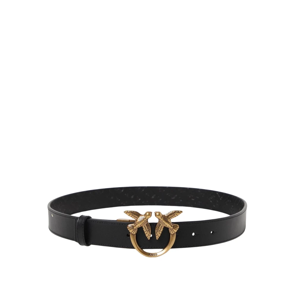 Pinko Women's Black Love Birds Leather Belt Buckle