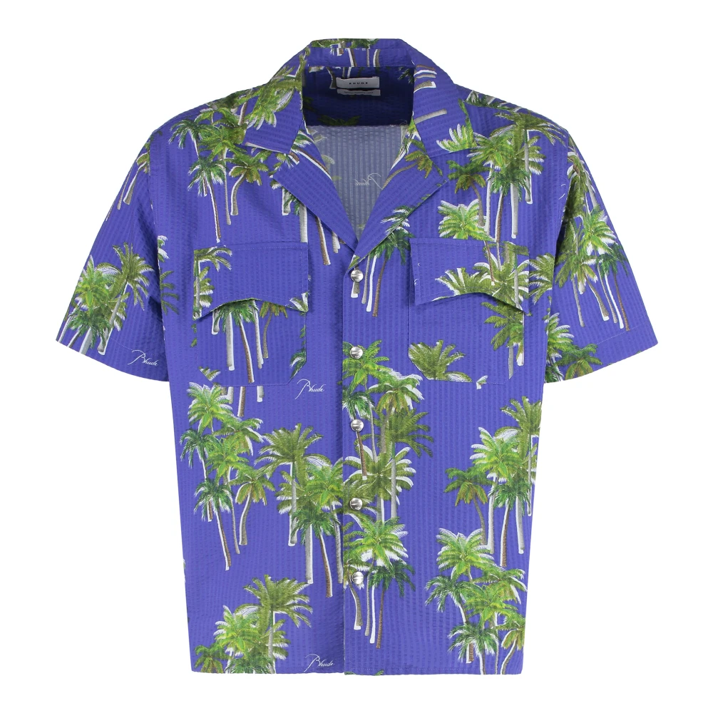 Rhude Katoenen shirt met korte mouwen en print Purple Heren