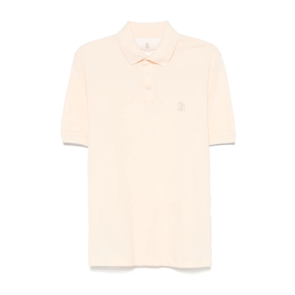 BRUNELLO CUCINELLI Oranje Polo Shirt Ribbel Trim Logo Orange Heren