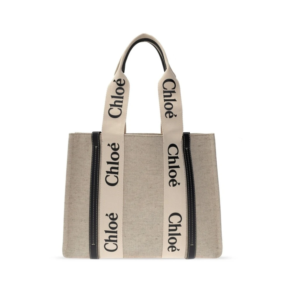 Chloé White Shopping Bags, Female, One Size, Stylish Woody Tote Bag