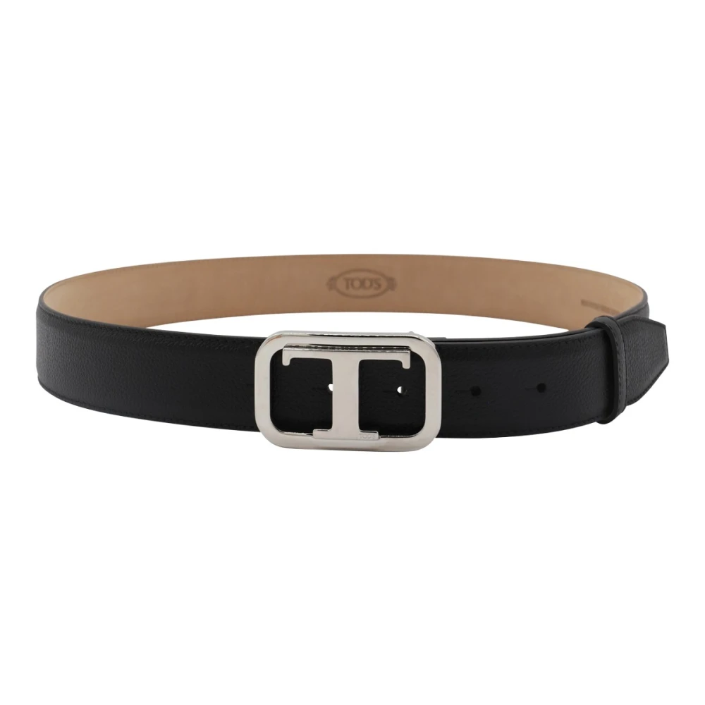 TOD'S Zwart Leren Logo Riem Black Heren