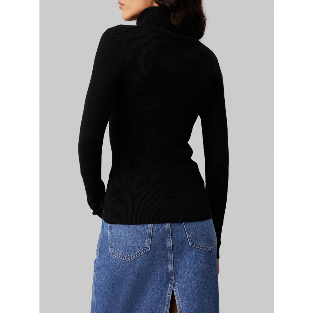 Calvin Klein Zwarte Trui Roll Neck Stijl Black Dames