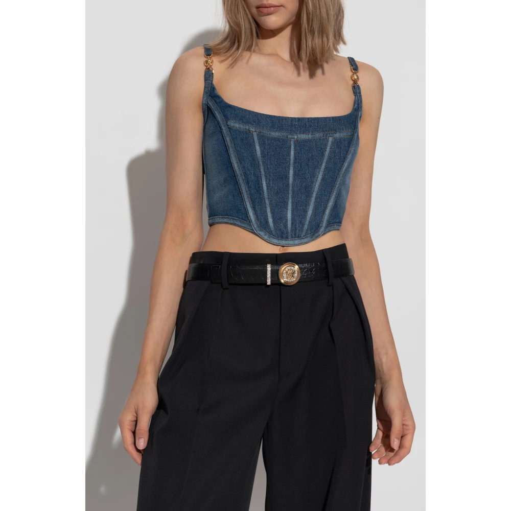 Versace Denim top met bandjes Blue Dames