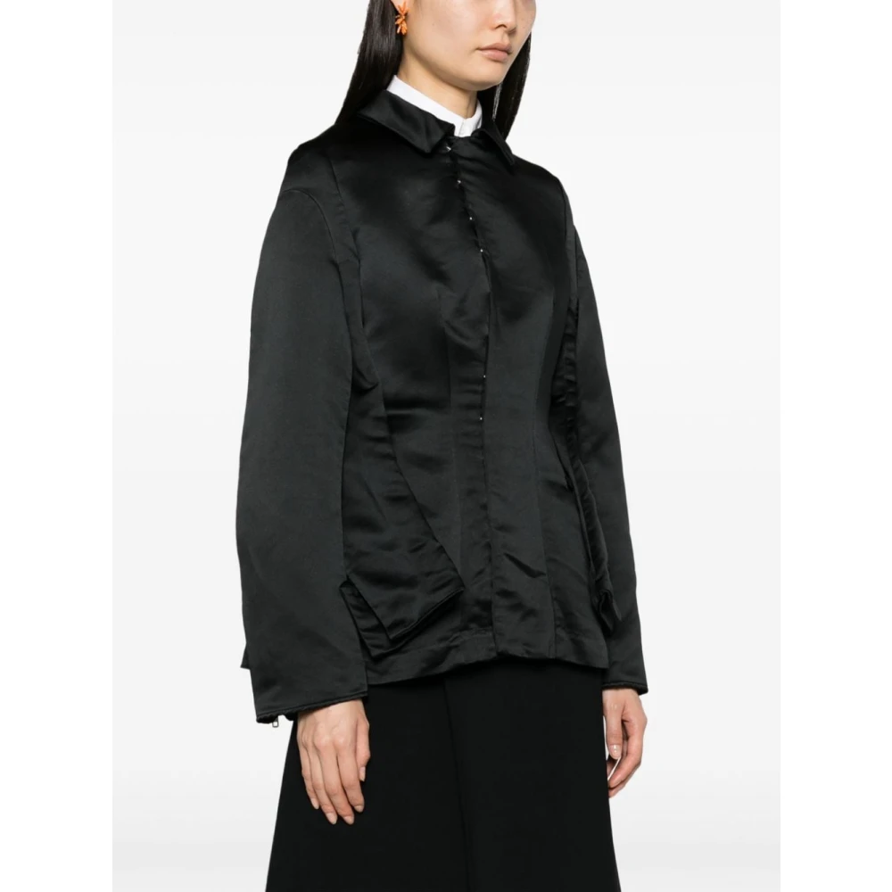 Comme des Garçons Zwarte Technische Satijnen Enkelsluitende Jas Black Dames