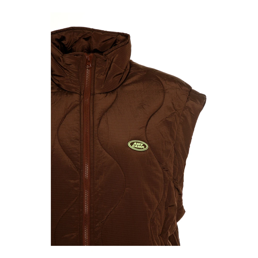 American vintage Gewatteerd vest met opstaande kraag Brown Dames