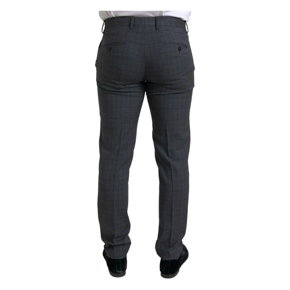 Dolce & Gabbana Elegant Grijs Geruit Slim Fit Pak Gray Heren