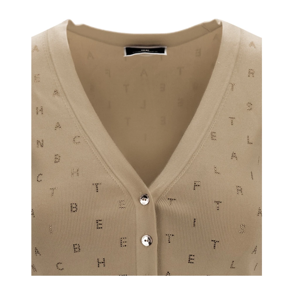 Elisabetta Franchi V-hals Vest met Glazen Decoraties Beige Dames