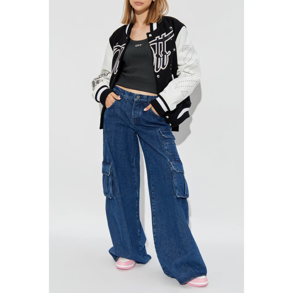 Off White Geribbelde top met logo Black Dames
