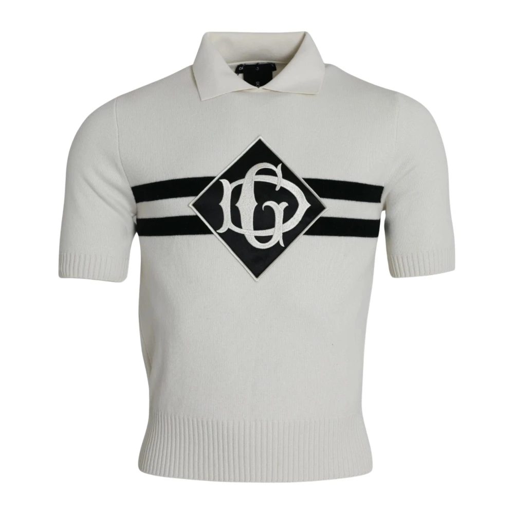 Dolce & Gabbana Men's White Luxury Cashmere Henley Shirt With Dg Logo