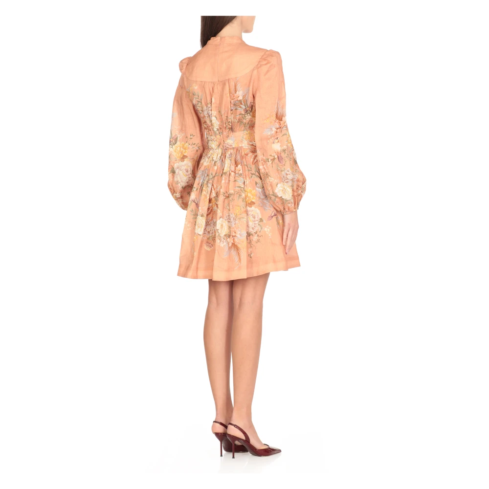 Zimmermann Oranje Linnen Bloemenjurk V-Hals Orange Dames