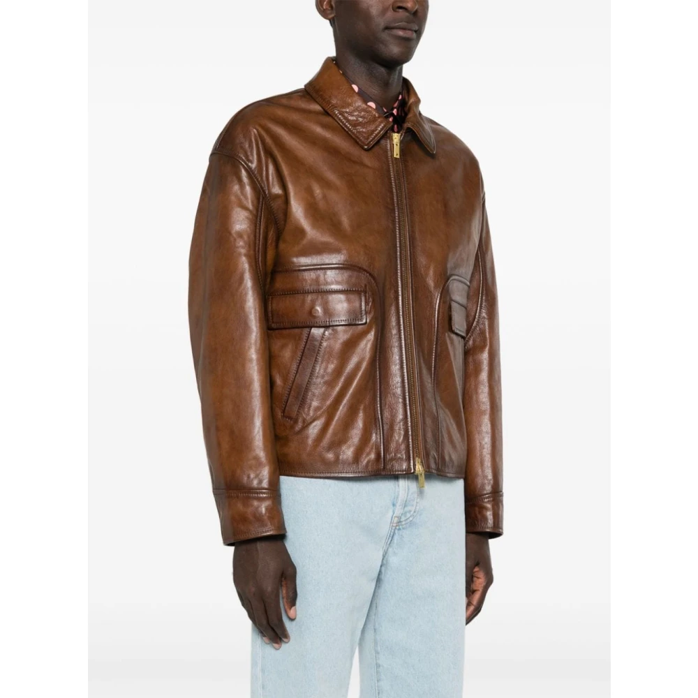 Golden Goose Leren jack met ritssluiting Brown Heren