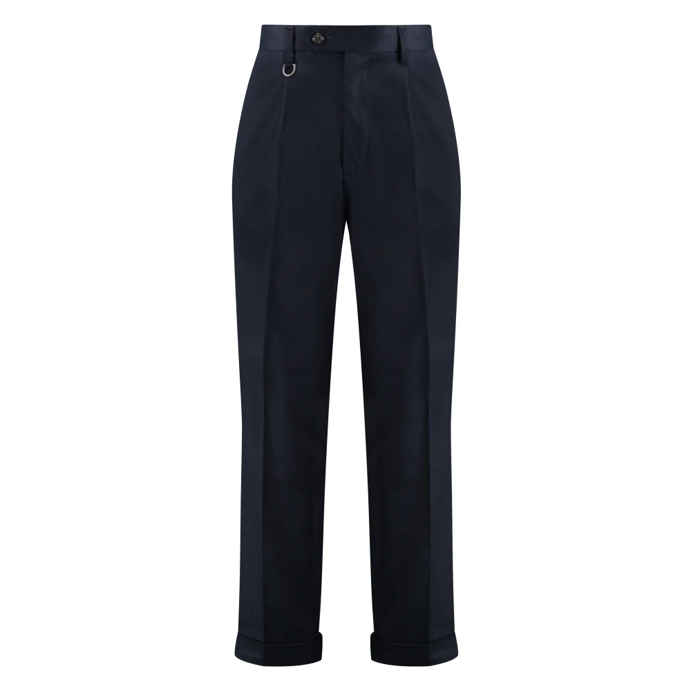 Paolo Pecora Men's Blue Straight Trousers, Xl, Cotton Blend Trousers