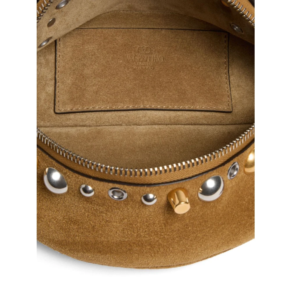 Valentino Garavani Beige Suède Schoudertas met Studs Brown Dames