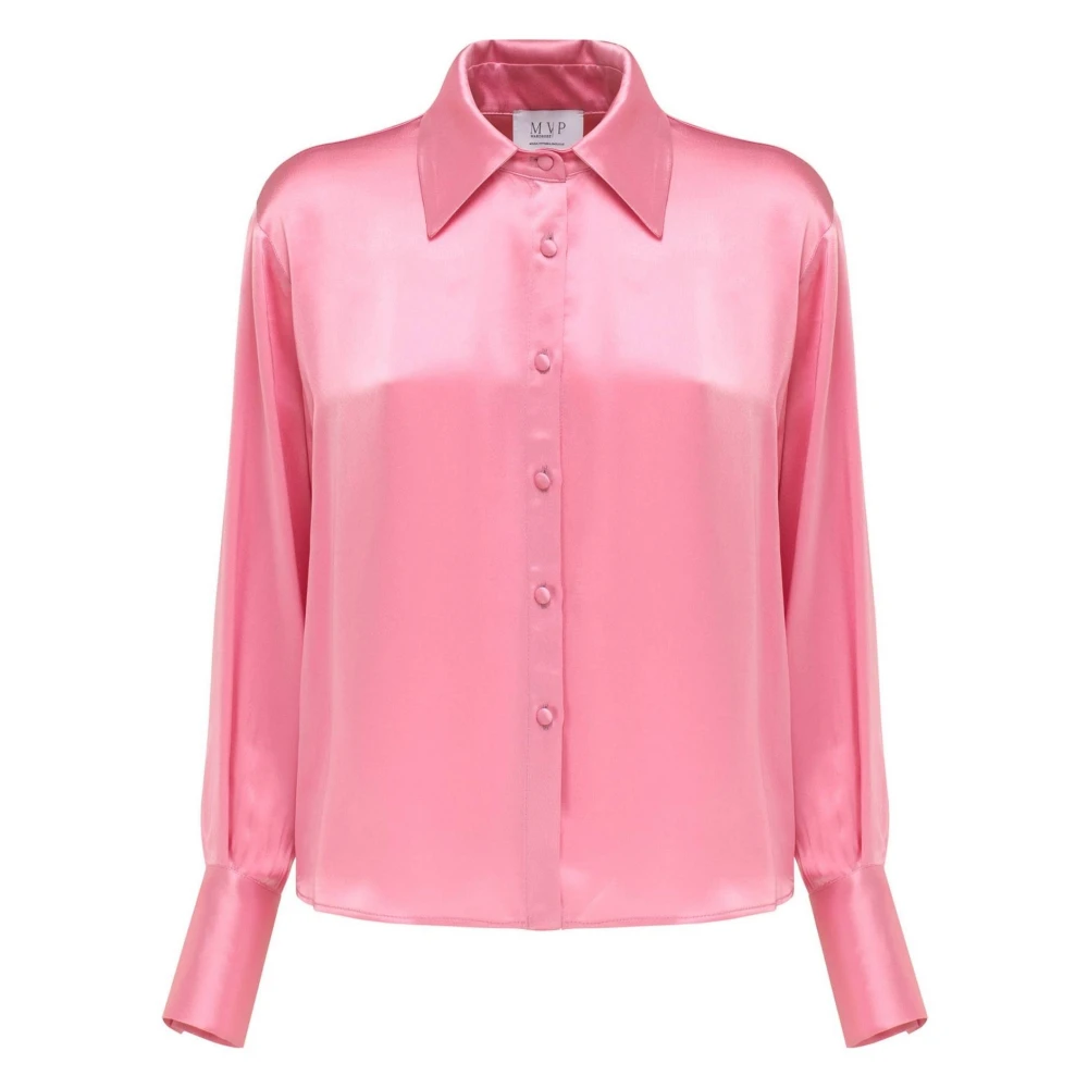 MVP wardrobe Elegante Viscose Shirt met Hoge Manchet Pink Dames