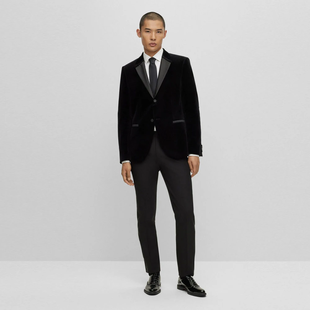 Hugo Boss Velours Blazer met Satijnen Revers Black Heren