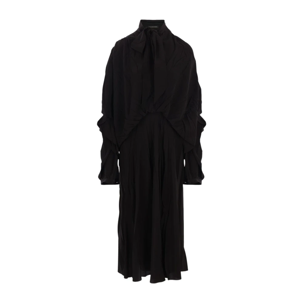 Balenciaga Svart silke midi klänning med scarf krage Black, Dam