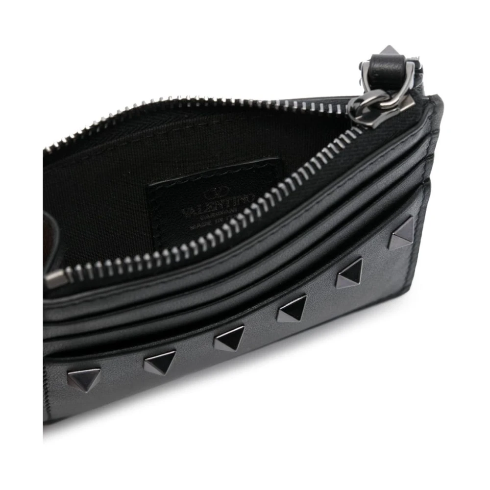 Valentino Garavani Zwarte leren creditcardportemonnee met studs Black Dames