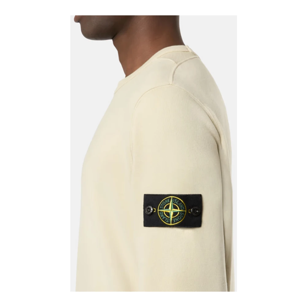 Stone Island Geribbelde Crewneck Geborsteld Katoen Fleece Sweater Beige Heren