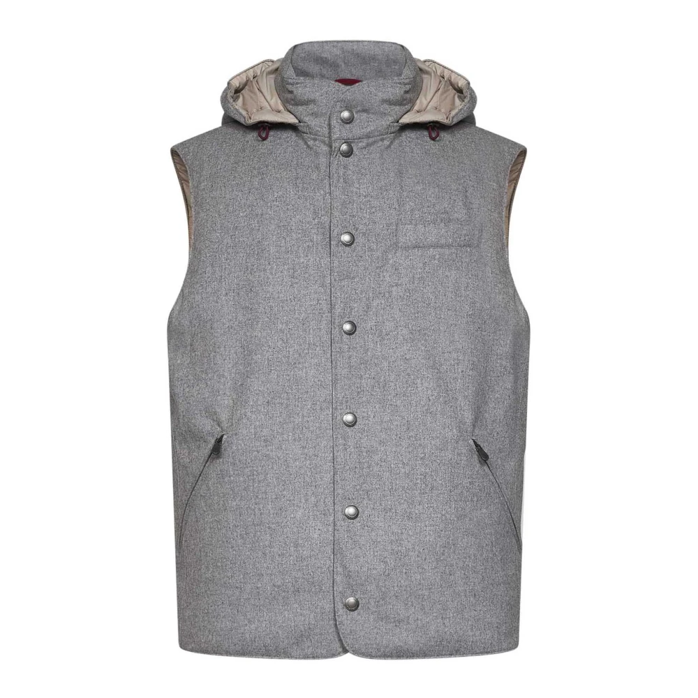 Brunello Cucinelli Bonded Wool Flannel Down Vest - Male - Waistcoats - Gray - S - Jackets