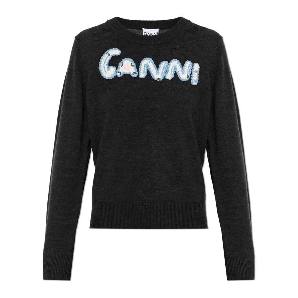 Ganni Vrouw Zwart Truien & Vesten Dames, 2XS, Katoen, Logo Sweater