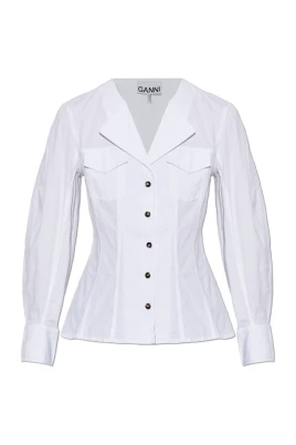V-ringad blus med puffärm