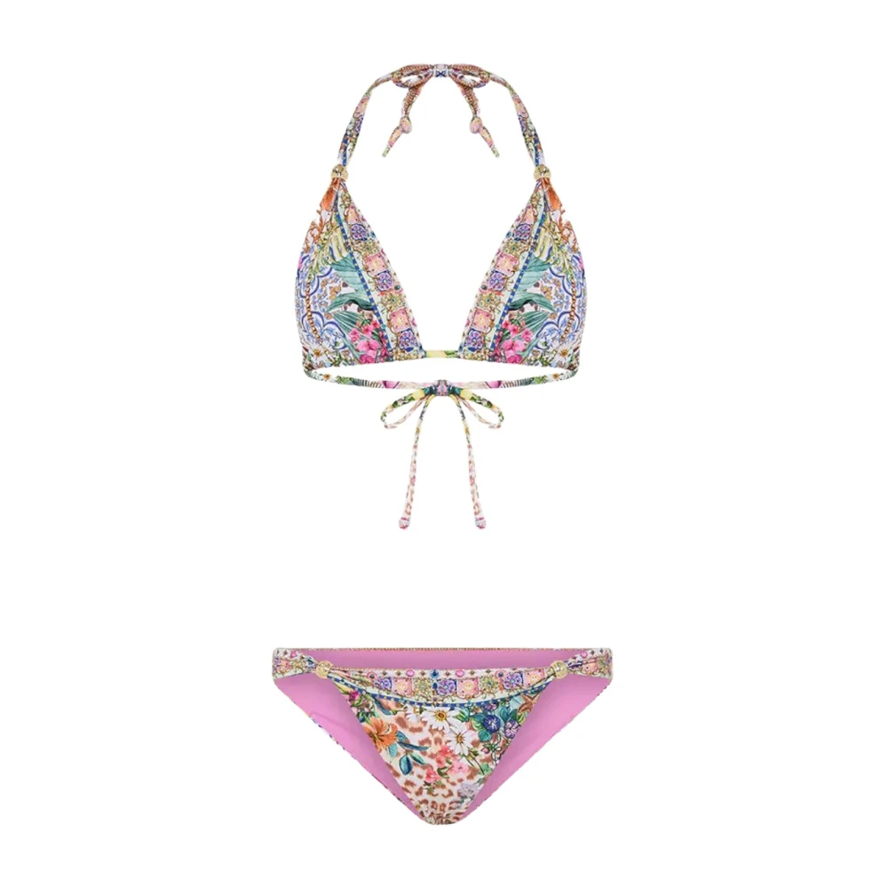 Camilla Neptunus Bloemen Bikini Set Kristal Versierd Multicolor Dames