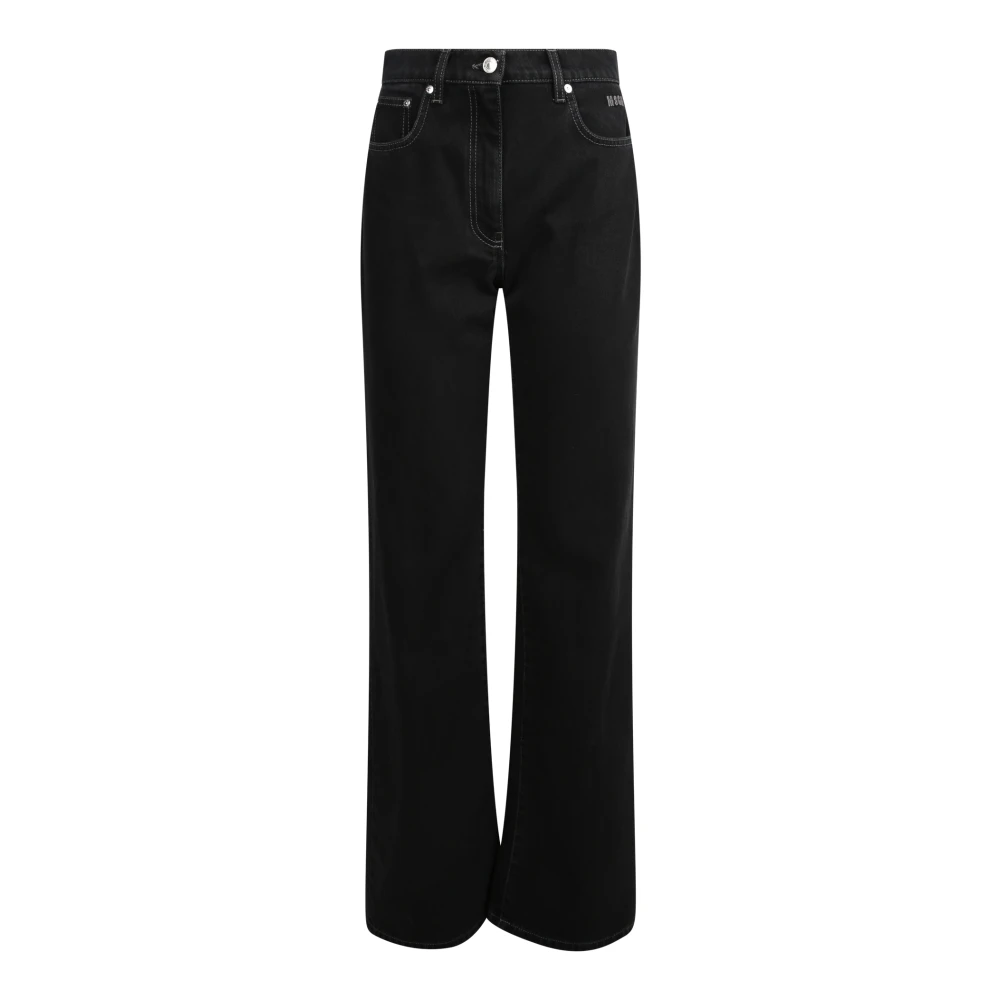 Msgm Italienska Svarta Högmidjade Breda Ben Jeans Black, Dam