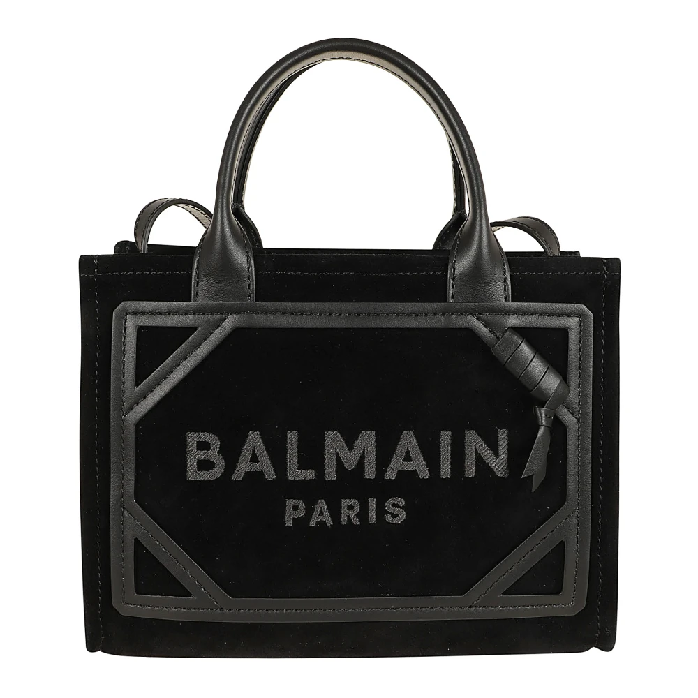 Balmain Suède Leren Shopper met Logo Black Dames