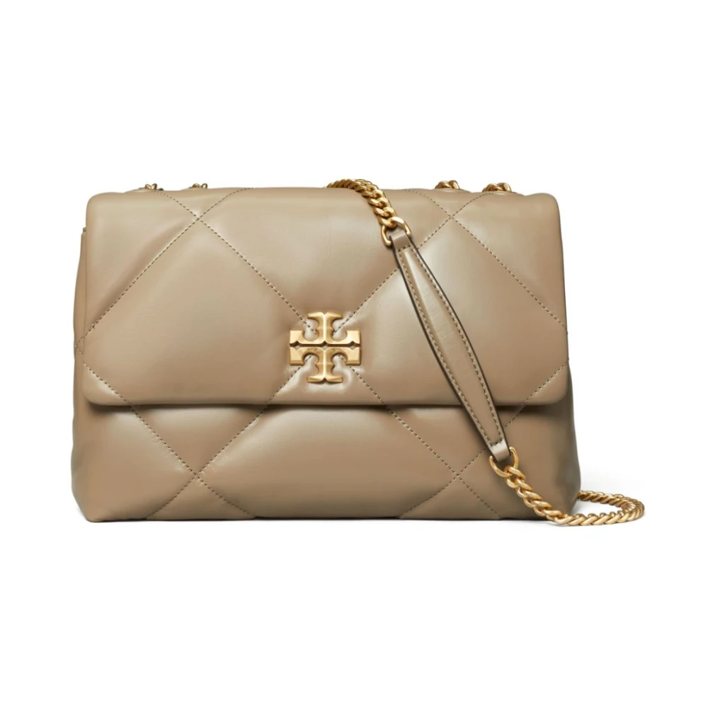TORY BURCH Diamantgestikte leren schoudertas Beige Dames