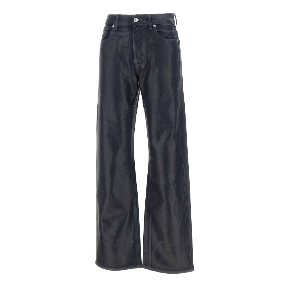 7 For All Mankind Midnight Blue Coated Denim Straight Leg Jeans Blue Dames