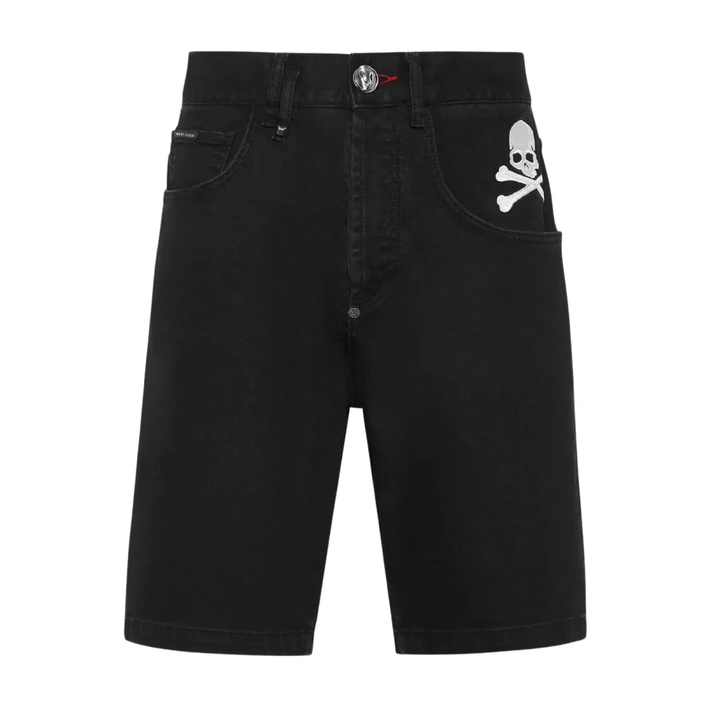 Philipp Plein Skull&Bones Formentera Fit Denim Shorts Black Heren