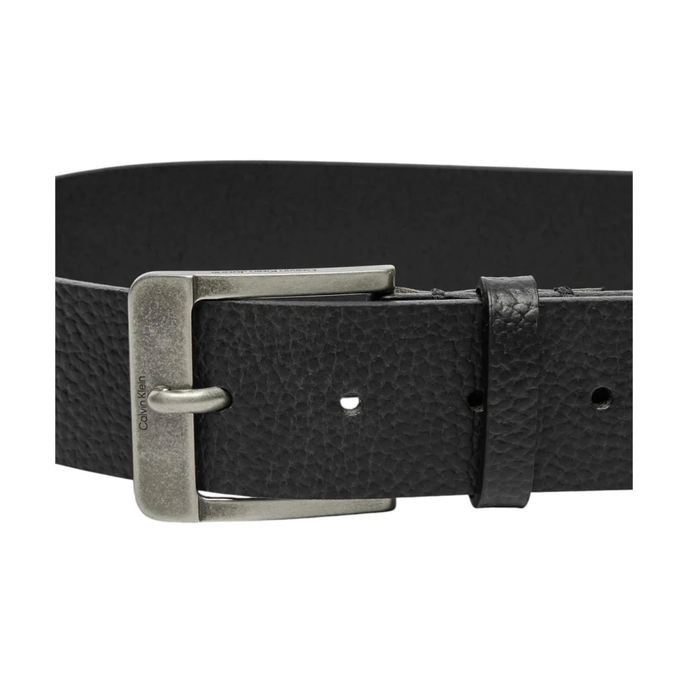 Calvin Klein Zwarte Leren Riem Klassieke Gesp Black Heren