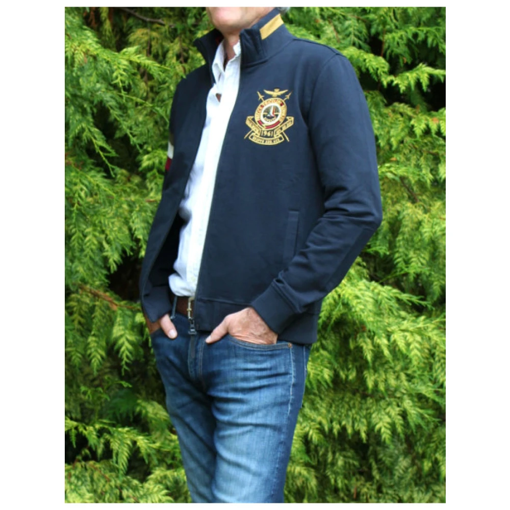 aeronautica militare Ritssluiting Katoenen Jas met Geborduurd Embleem Blue Heren