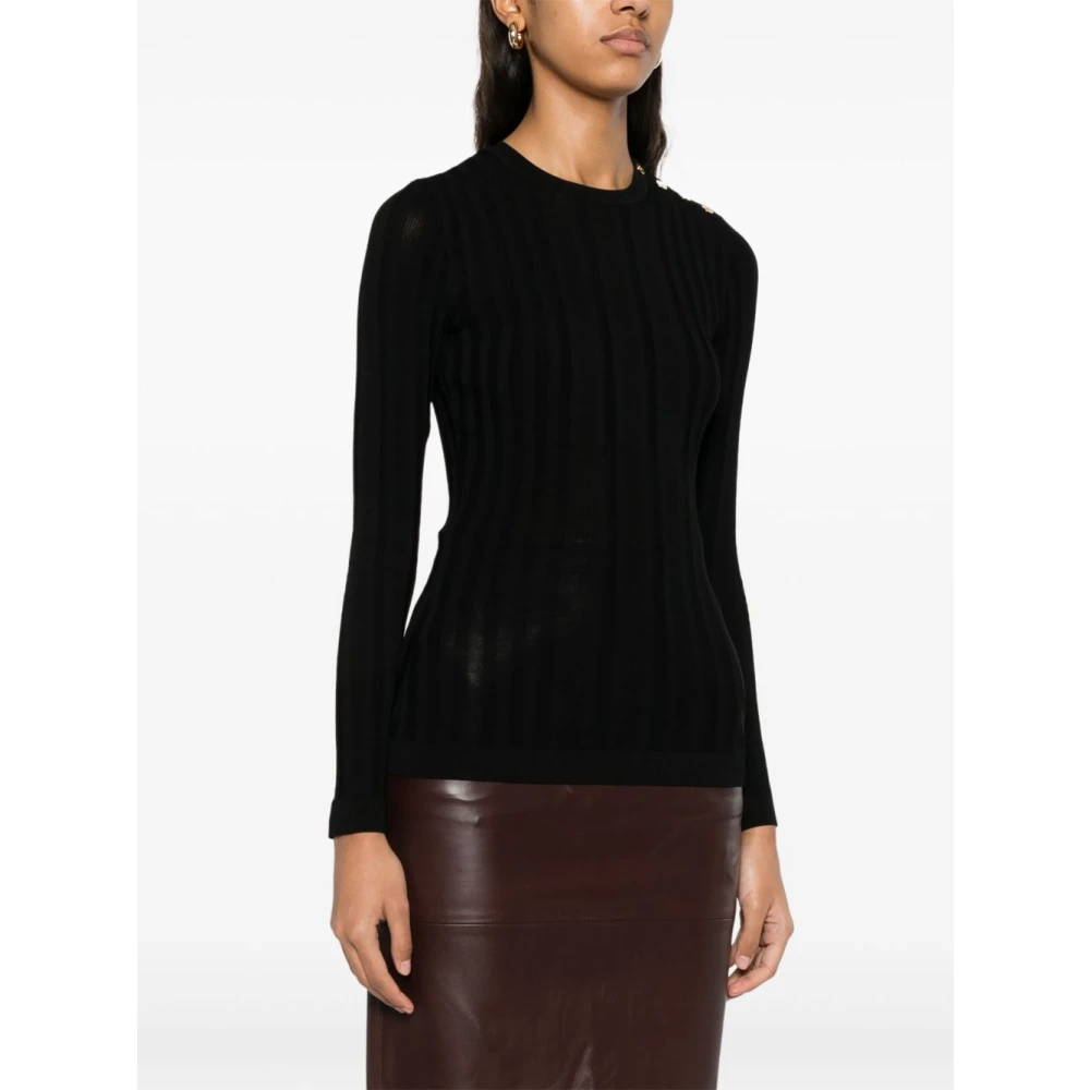 Elisabetta Franchi Zwarte trui met knoopsluiting bij de hals Black Dames