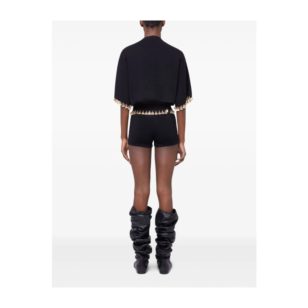 Paco Rabanne Zwarte Cropped T-shirt met Applicaties Black Dames
