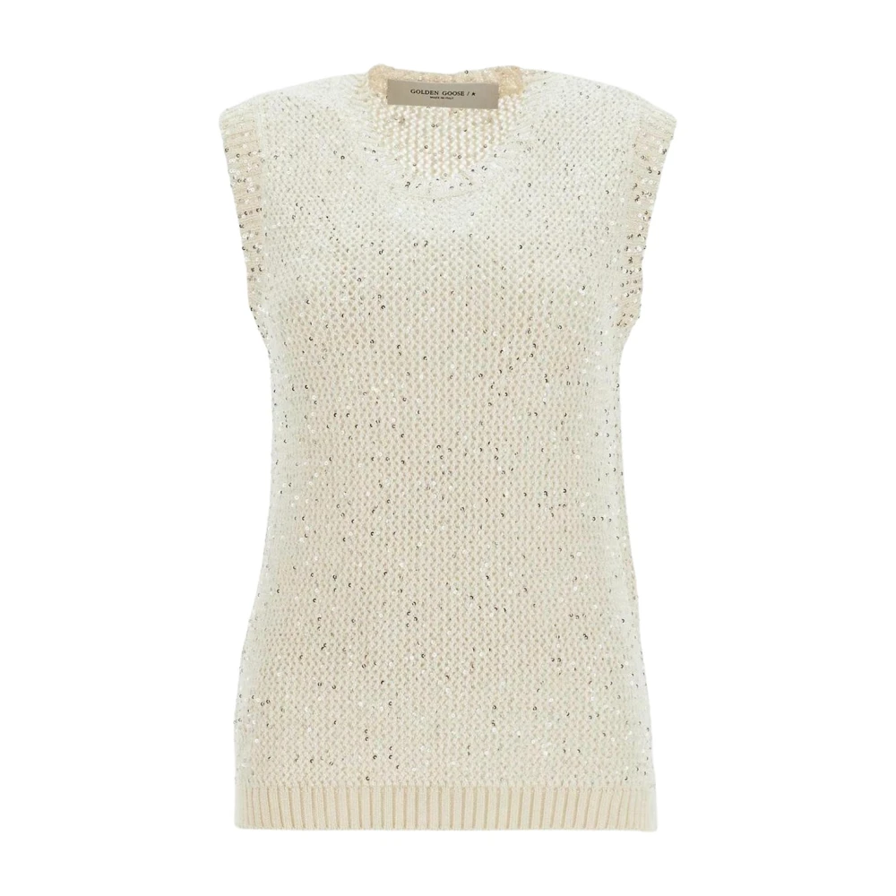 Golden Goose Women's White/Golden Sparkle Detail Knit Top